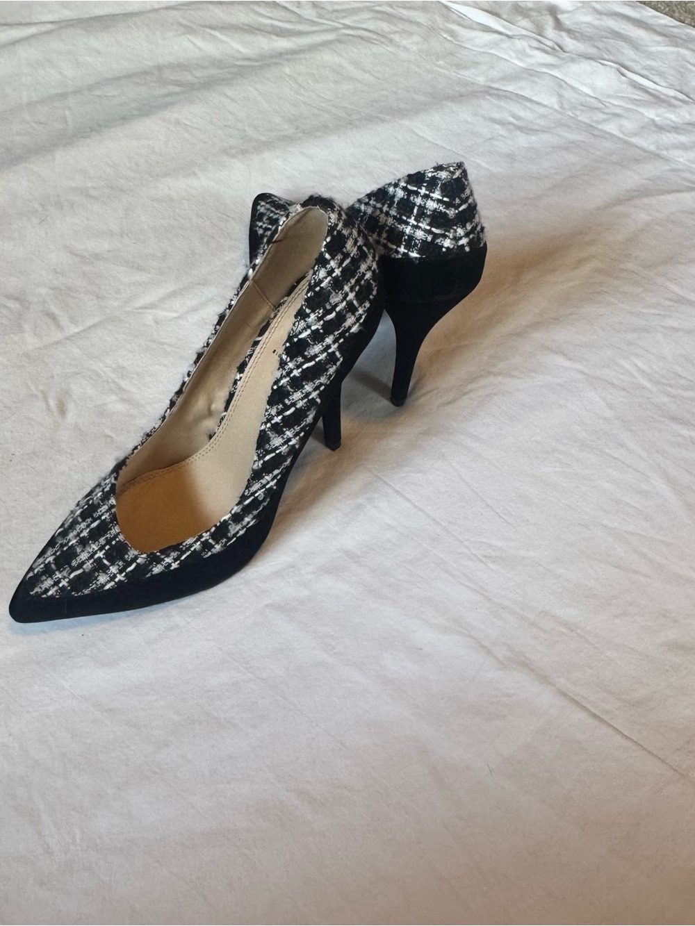 Black & White Tweed Pointed Toe Pumps Signature Studio